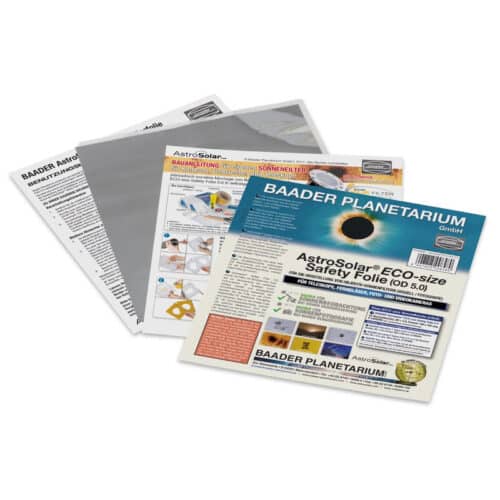 Lámina solar Baader AstroSolar Safety Film OD 5.0 140x155 mm (visual y foto)