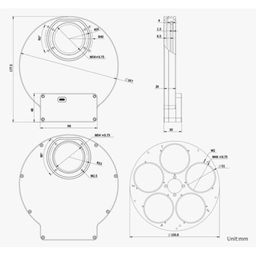 ZWO-Rueda-de-filtros-EFW-5x-2- (2) Rueda portafiltros ZWO EFW 5 x 2"