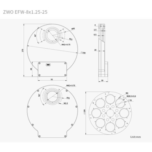 ZWO-Rueda-de-filtros-EFW-8x-1-25- (2) Rueda portafiltros ZWO EFW 8 x 1.25"