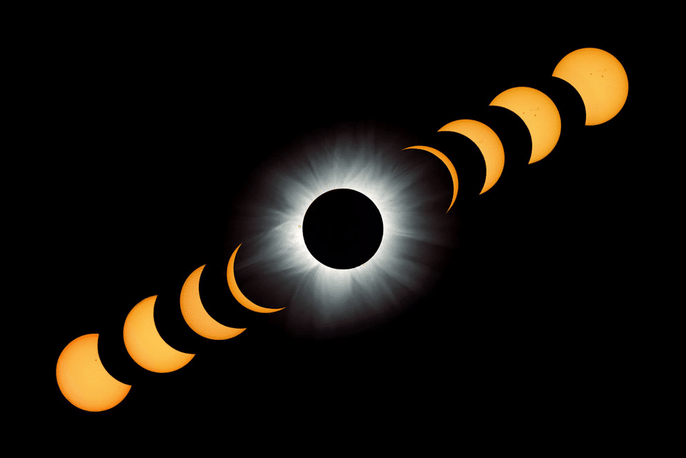 Secuencia de las fases de un eclipse total de Sol
