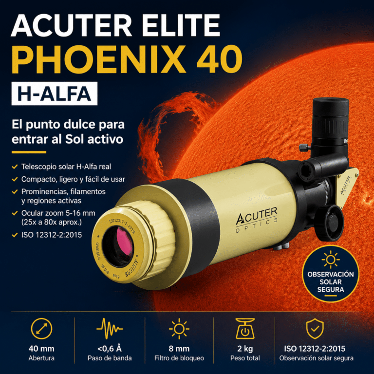 Telescopio solar Acuter Elite Phoenix 40 H-Alfa para observar prominencias solares